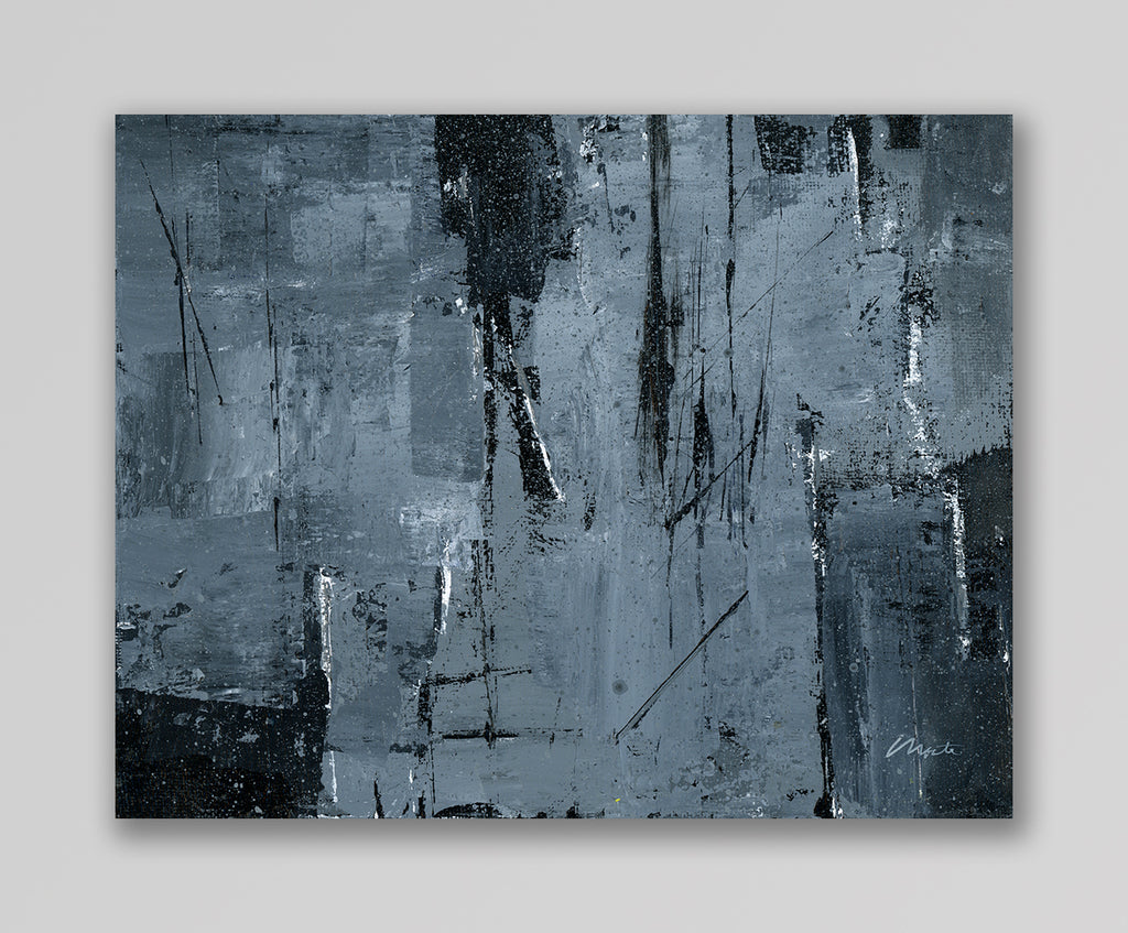 "Silver Black 11" an Original Acrylic Palette Knife Abstract Painting. Measures 8" x 10"
