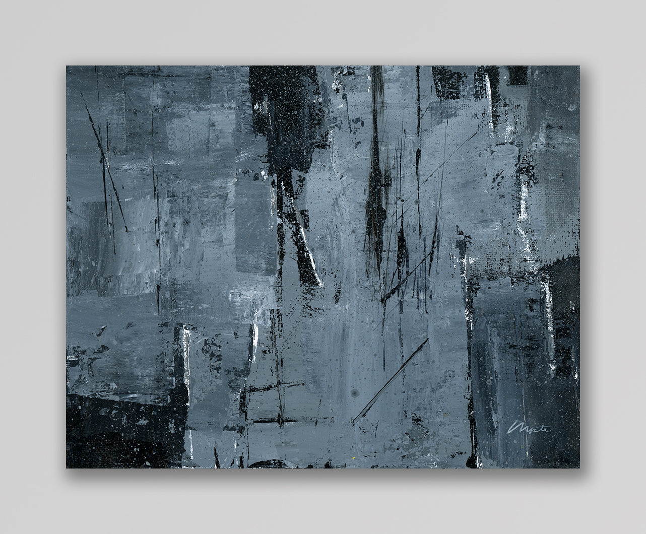 "Silver Black 11" an Original Acrylic Palette Knife Abstract Painting. Measures 8" x 10"
