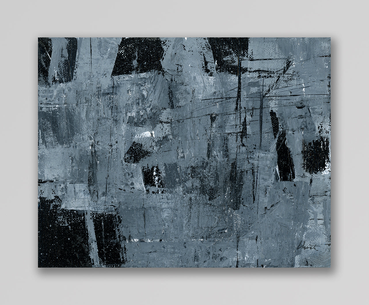 "Silver Black 15" an Original Acrylic Palette Knife Abstract Painting. Measures 8" x 10"