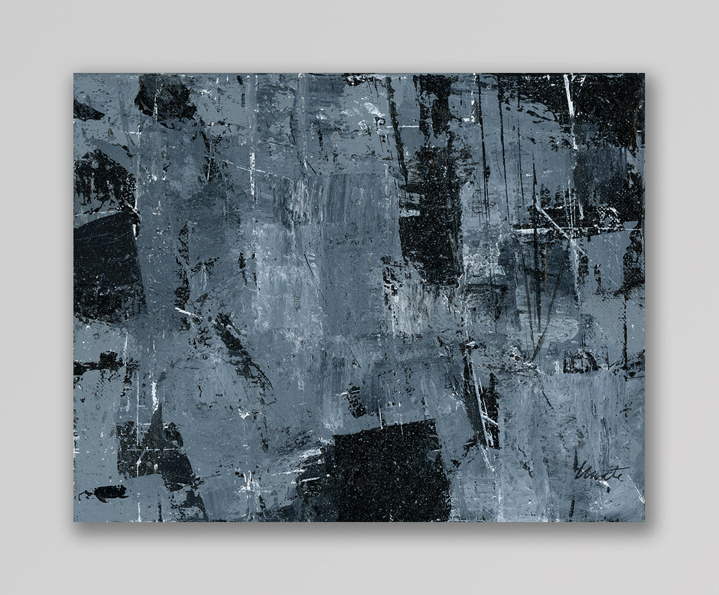 "Silver Black 16" an Original Acrylic Palette Knife Abstract Painting. Measures 8" x 10"