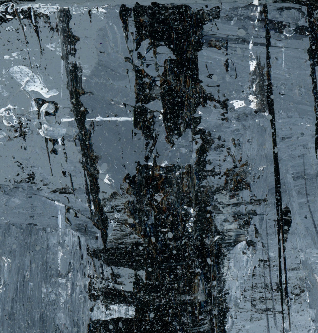 "Silver Black 16" an Original Acrylic Palette Knife Abstract Painting. Measures 8" x 10"