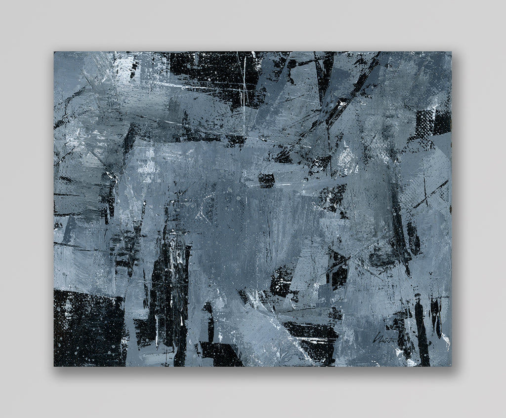 "Silver Black 18" an Original Acrylic Palette Knife Abstract Painting. Measures 8" x 10"