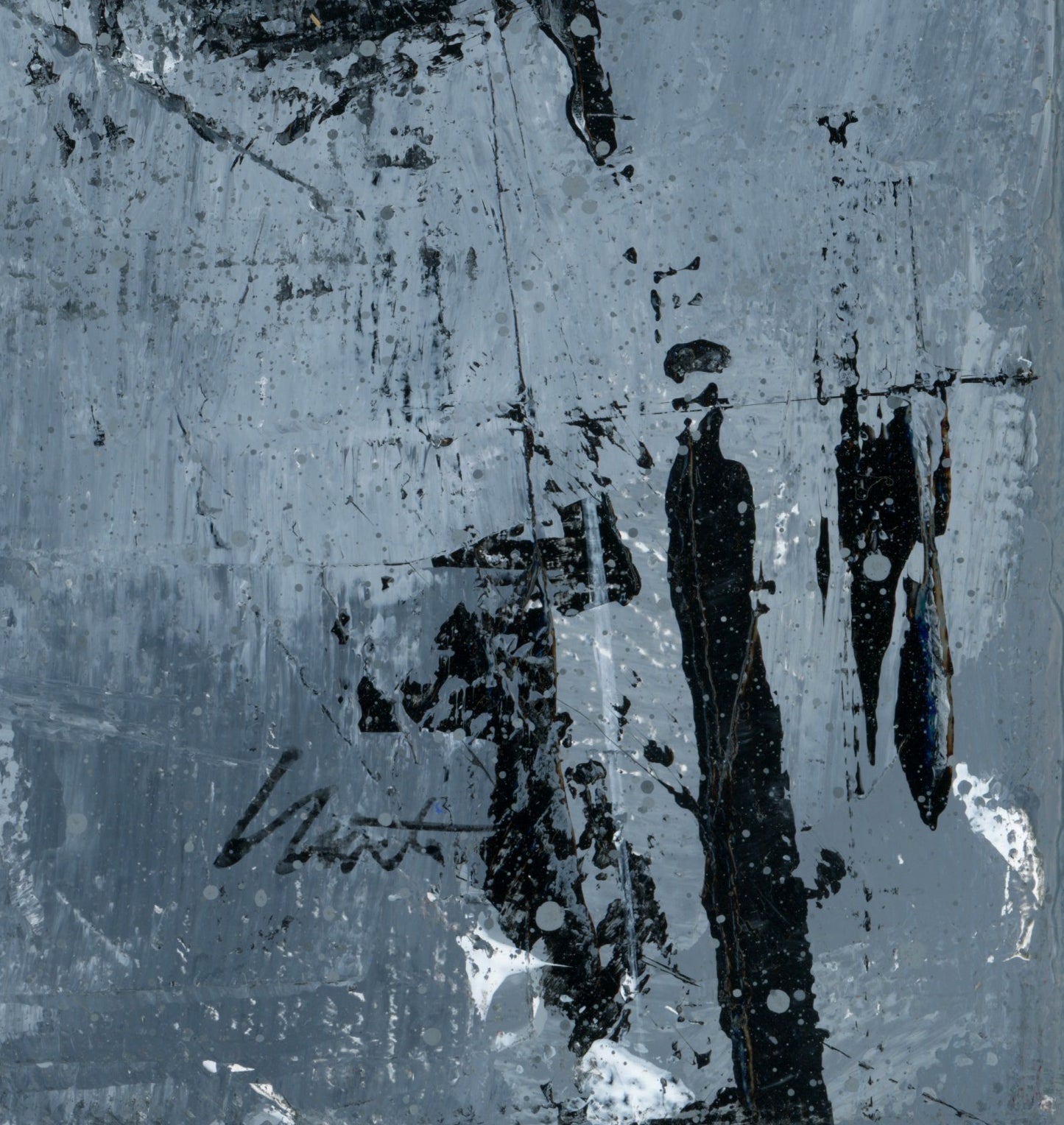 "Silver Black 18" an Original Acrylic Palette Knife Abstract Painting. Measures 8" x 10"