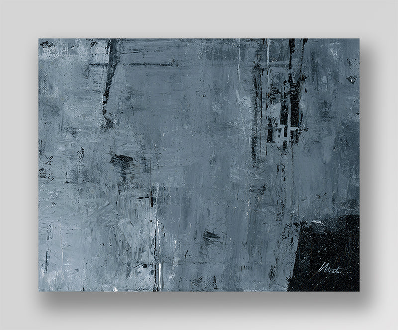 "Silver Black 19" an Original Acrylic Palette Knife Abstract Painting. Measures 8" x 10"
