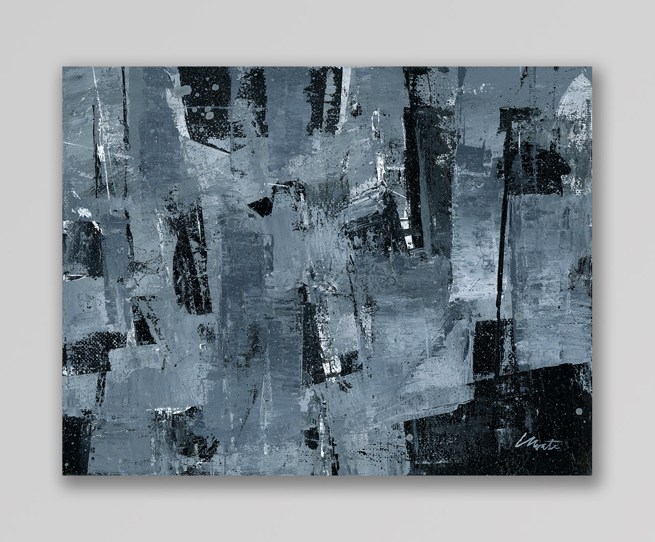 "Silver Black 20" an Original Acrylic Palette Knife Abstract Painting. Measures 8" x 10"